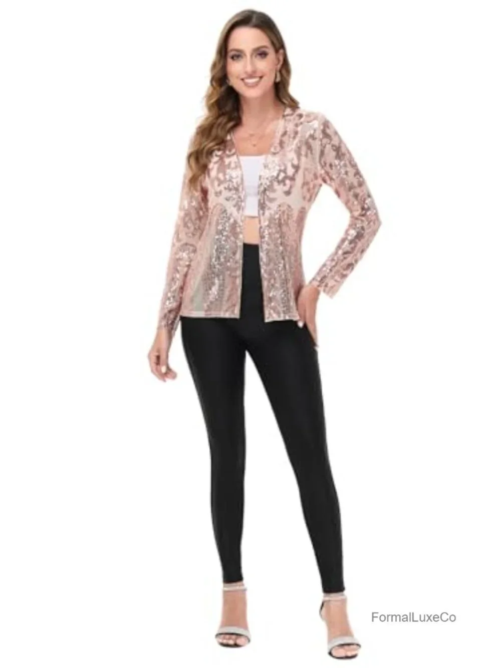 Sparkly Sequin Cardigan Open Front Long Sleeve Party Jacket